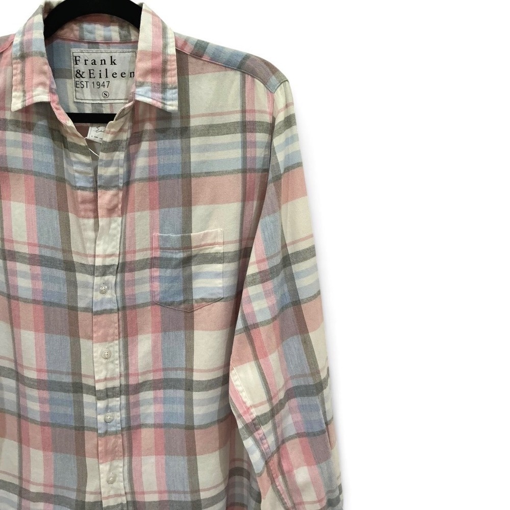 Frank & Eileen Eileen Italian Cashmere Touch Plaid Shirt Pink Blue Gray Small - Picture 3 of 10